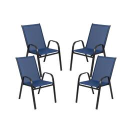 Emma + Oliver - 4 Pack Outdoor Stack Chair with Flex Comfort Material - Patio Stack Chair - Navy