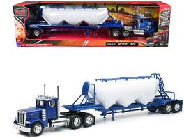 Peterbilt 379 Truck with Pneumatic Tanker Trailer White "Long Haul Truckers" Series 1/32 Diecast Model by New Ray - Blue