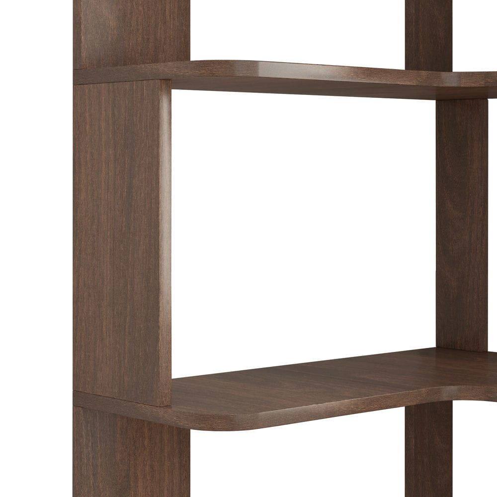 Alt View 6. Kadyn - 6-Tier L-Shaped Corner Bookshelf, Wood Bookcase with Anti-Tip Device - Dark Brown.