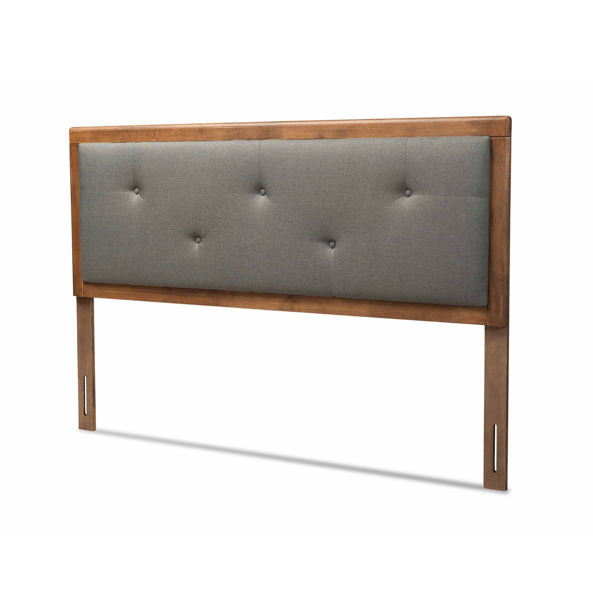 Front. Baxton Studio - Abner Modern and Contemporary Transitional Fabric Upholstered and Finished Wood King Size Headboard - Dark Grey/Walnut Brown.