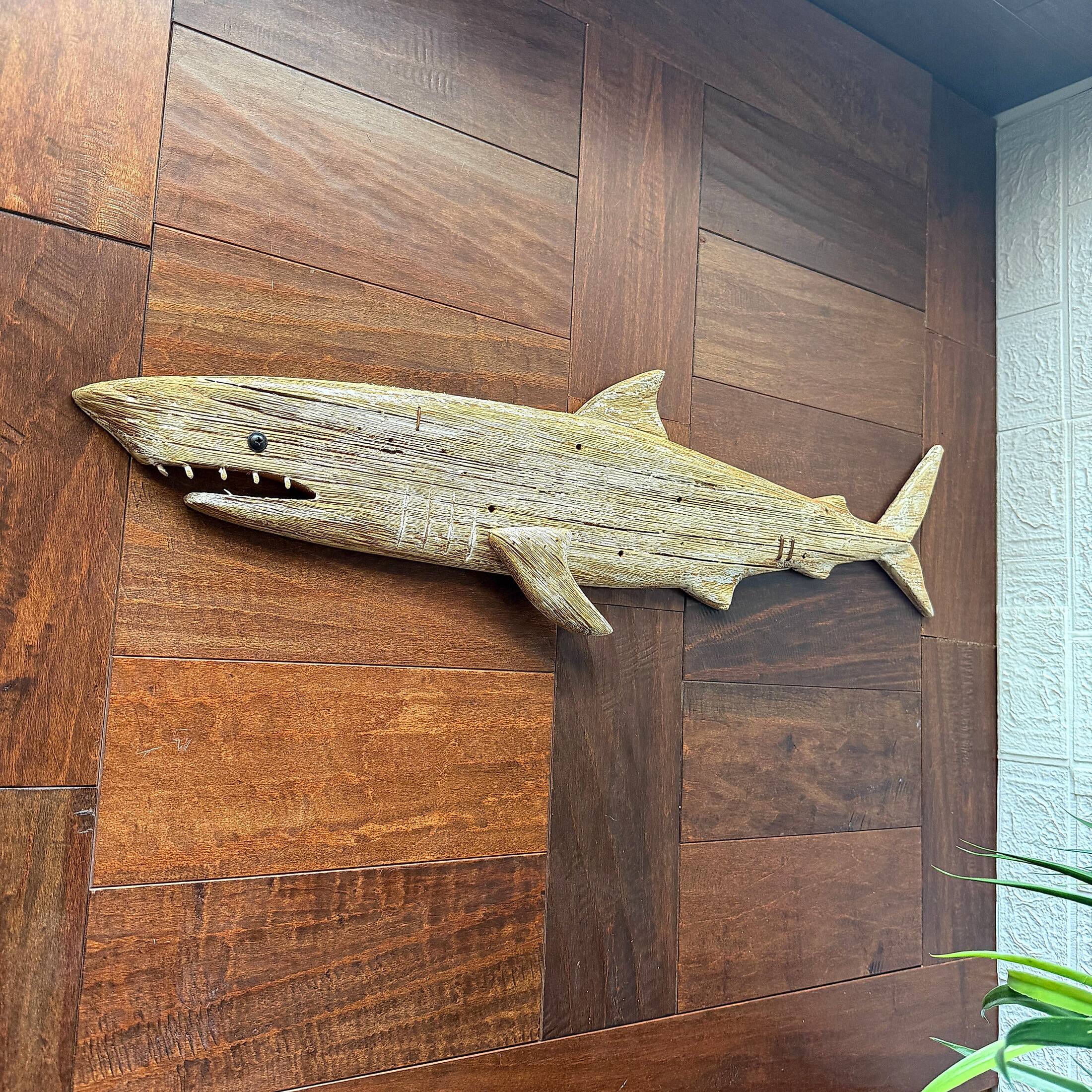 Alt View 4. Things2Die4 - Things2die4 Rustic Wood Shark Wall Decor 31 Inch Long Coastal Wall Art - Natural.