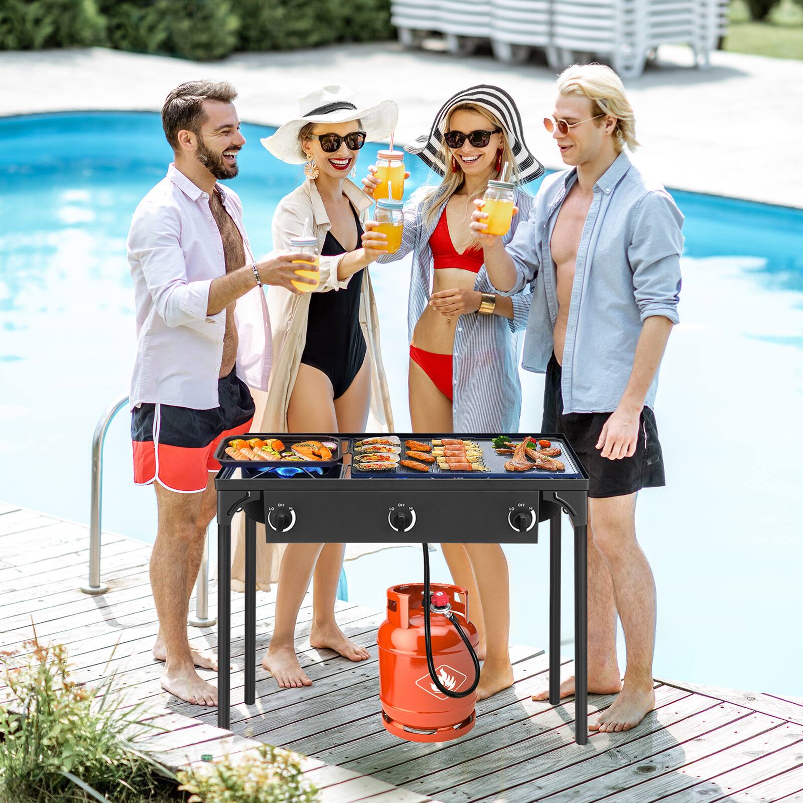 Alt View 6. Winado - Portable Camping Stove Propane with 3 Burner 225,000 BTU Cooker BBQ Grill for Outdoor Cooking Garden Camping Picnic - Black.