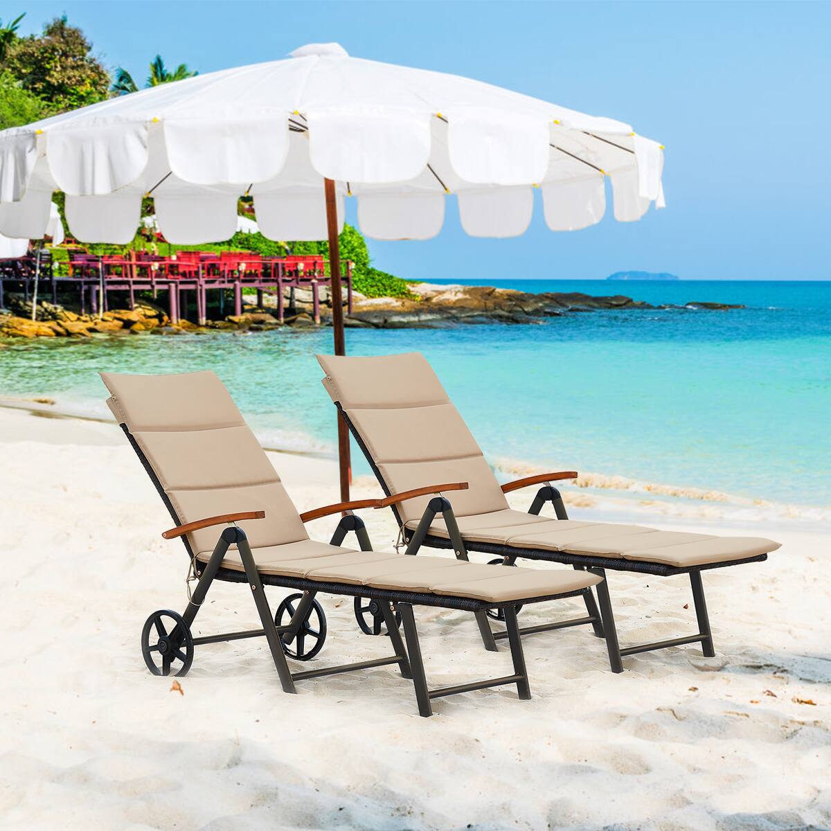 Alt View 5. Costway - Costway Patio Folding Chaise Lounge PE Rattan Foldable Recliner Bed w/ 7-Position Adjustable Backrest Removable Cushion - Brown.