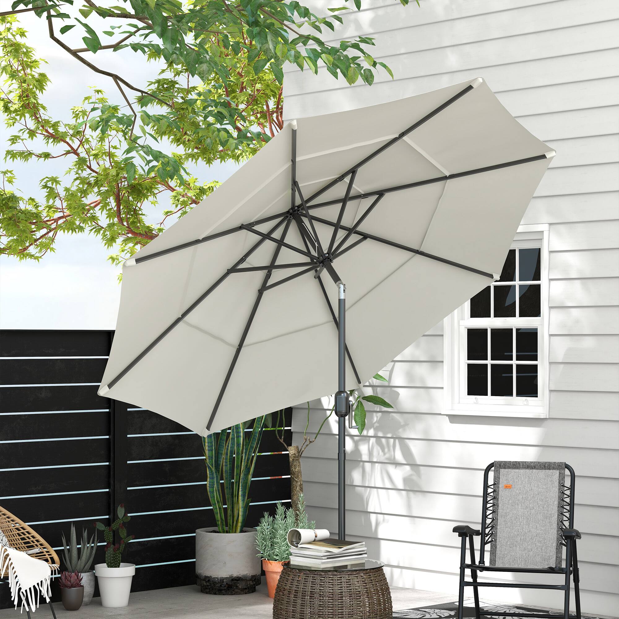 Alt View 5. Outsunny - 9FT 3 Tiers Patio Umbrella Outdoor Market Umbrella with Crank, Push Button Tilt for Deck, Backyard and Lawn - Beige.
