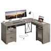 Front. Bestier - 63-inch L Shaped Desk with Monitor Stand & Drawers, LED Computer Desk with Charging Station & Cabinet - Grey.