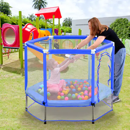 Front. Whisen - 55" Outdoor Trampoline for Kids with Safety Enclosure,Ball Pit and Heavy-Duty Steel Frame - Blue.