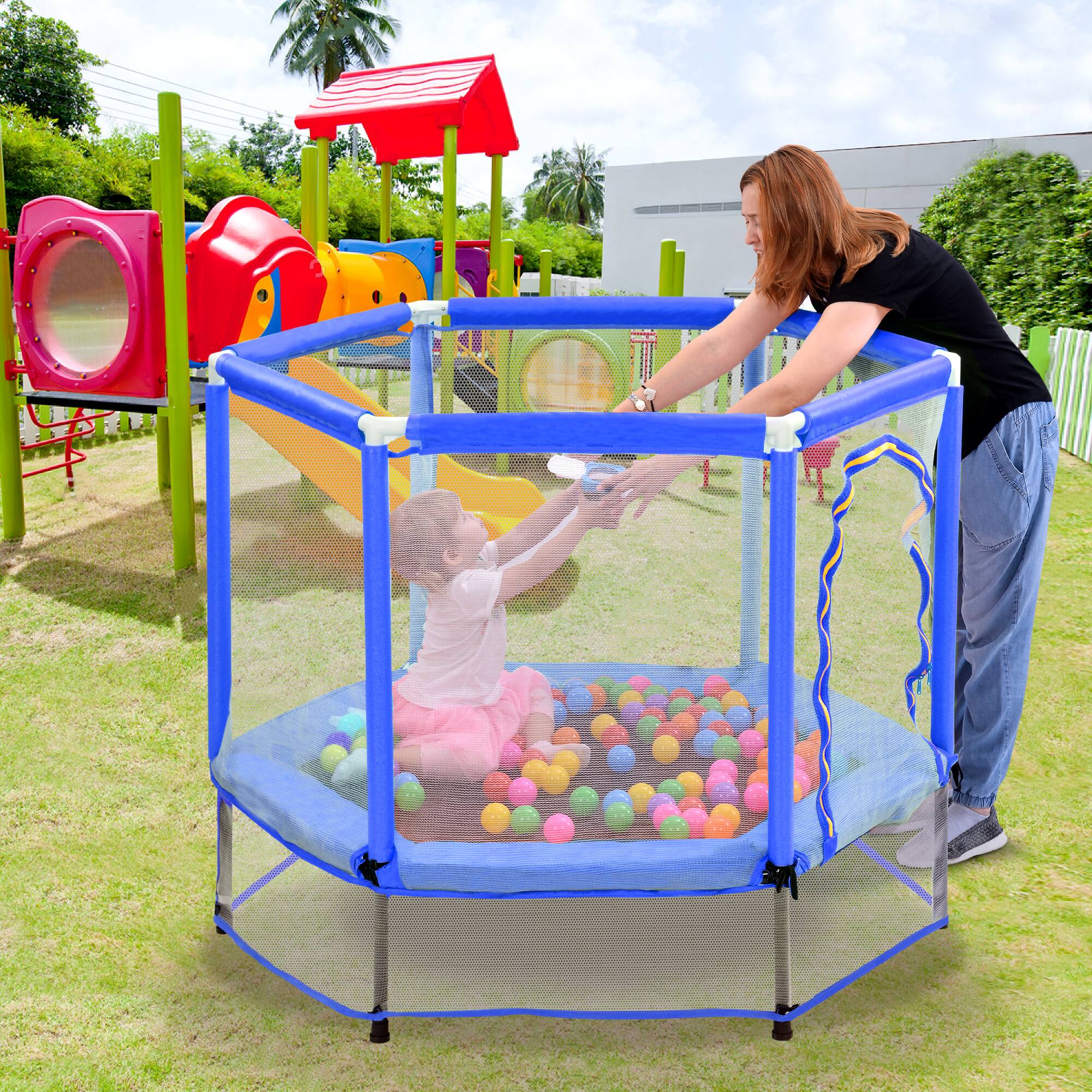 Angle. LOVMOR - Lovmor 4.6 FT Trampoline with Ball Pit Recreational Trampoline for Kids.