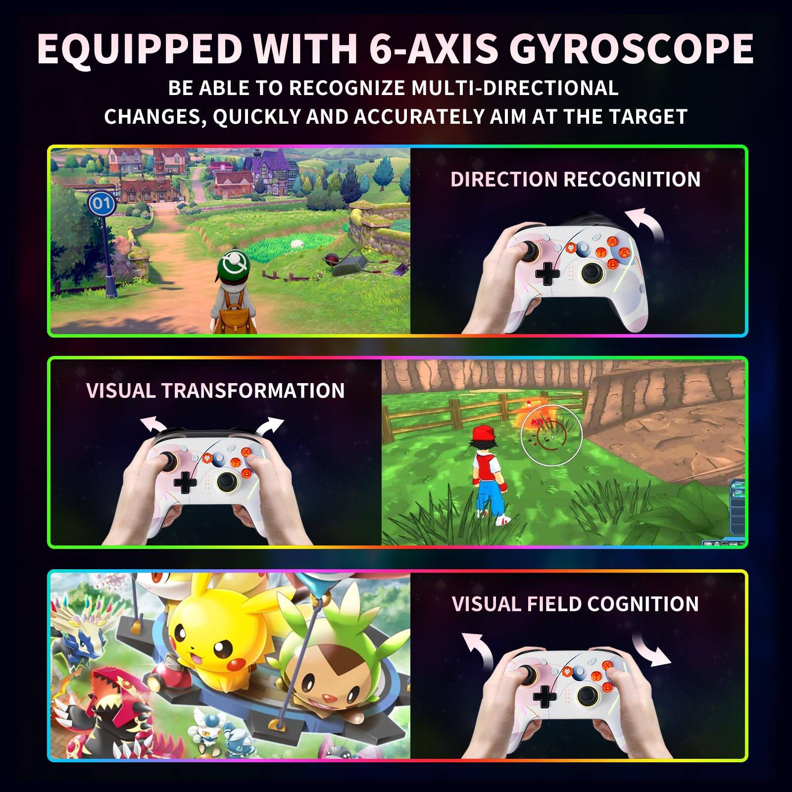 EQUIPPED WITH 6-AXIS GYROSCOPE  
BE ABLE TO RECOGNIZE MULTI-DIRECTIONAL CHANGES, QUICKLY AND ACCURATELY AIM AT THE TARGET  

- DIRECTION RECOGNITION  
- VISUAL TRANSFORMATION  
- VISUAL FIELD COGNITION