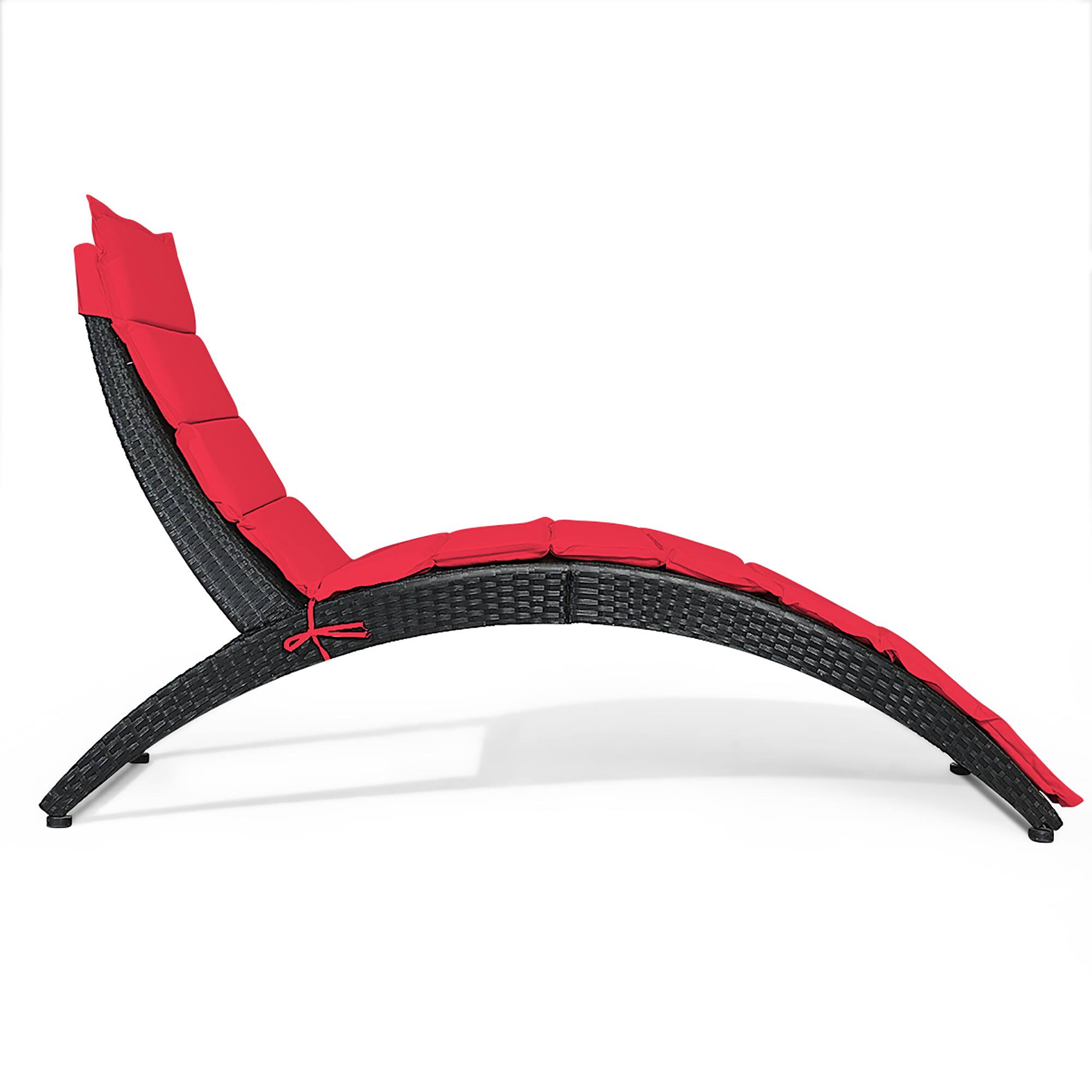 Left. Costway - Folding Patio Rattan Lounge Chair Chaise Cushioned Portable Garden Lawn - Red.