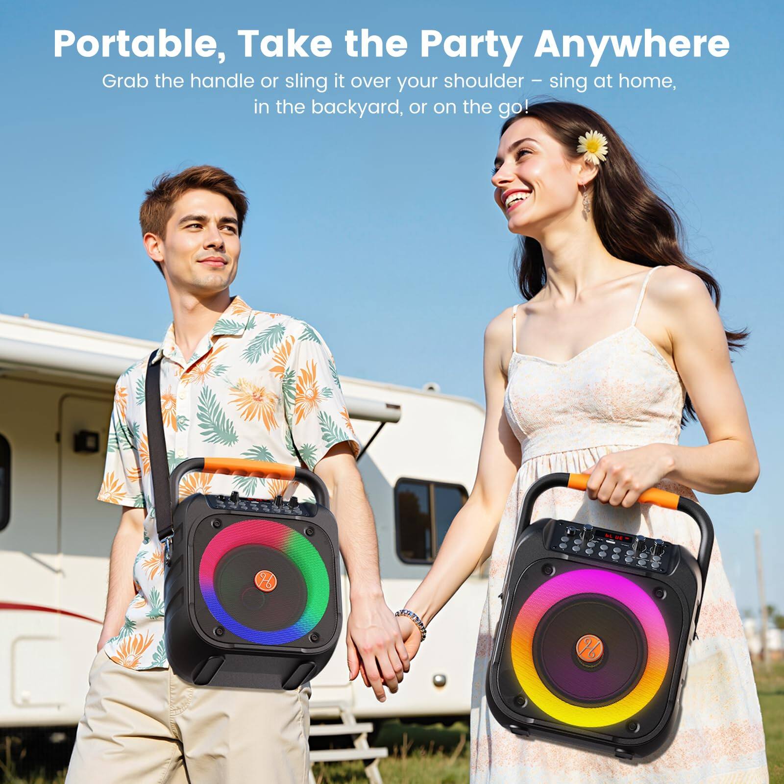 Portable, Take the Party Anywhere

Grab the handle or sling it over your shoulder – sing at home, in the backyard, or on the go!