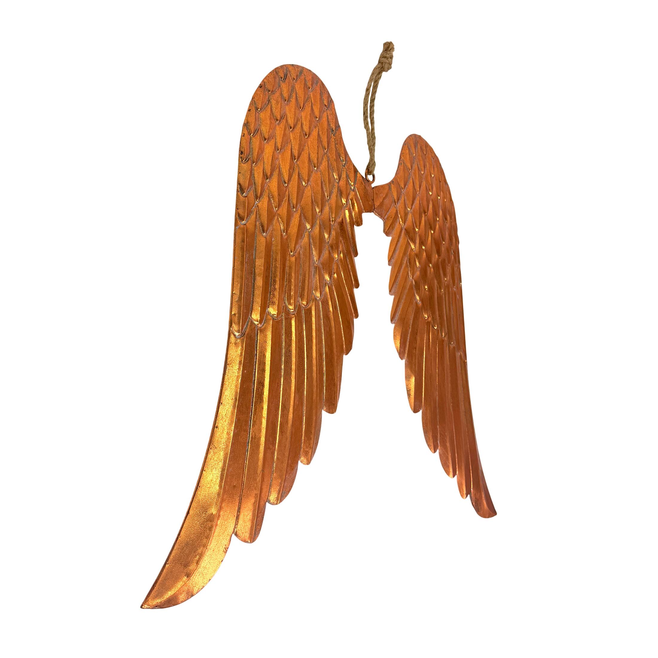 Alt View 1. Zeckos - Metal Angel Wings Wall Sculpture Copper Bronze 34 Inch Wide Jute Hanging Decor - Copper.