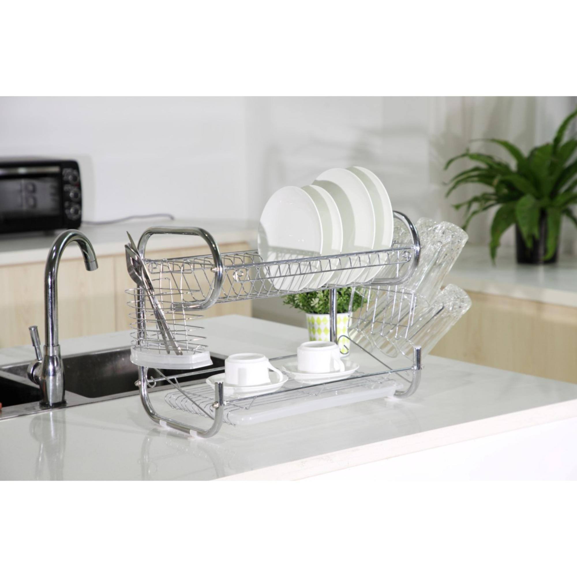 Angle. J&V TEXTILES - Stainless Steel Chrome 2 Tier Dish Rack.