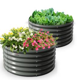 A Anleolife - 2-Pack Metal Round Raised Garden Bed Planter Box for Planting Vegetables Flowers (48 in. L x 48 in. W x 18 in. H) - Gray
