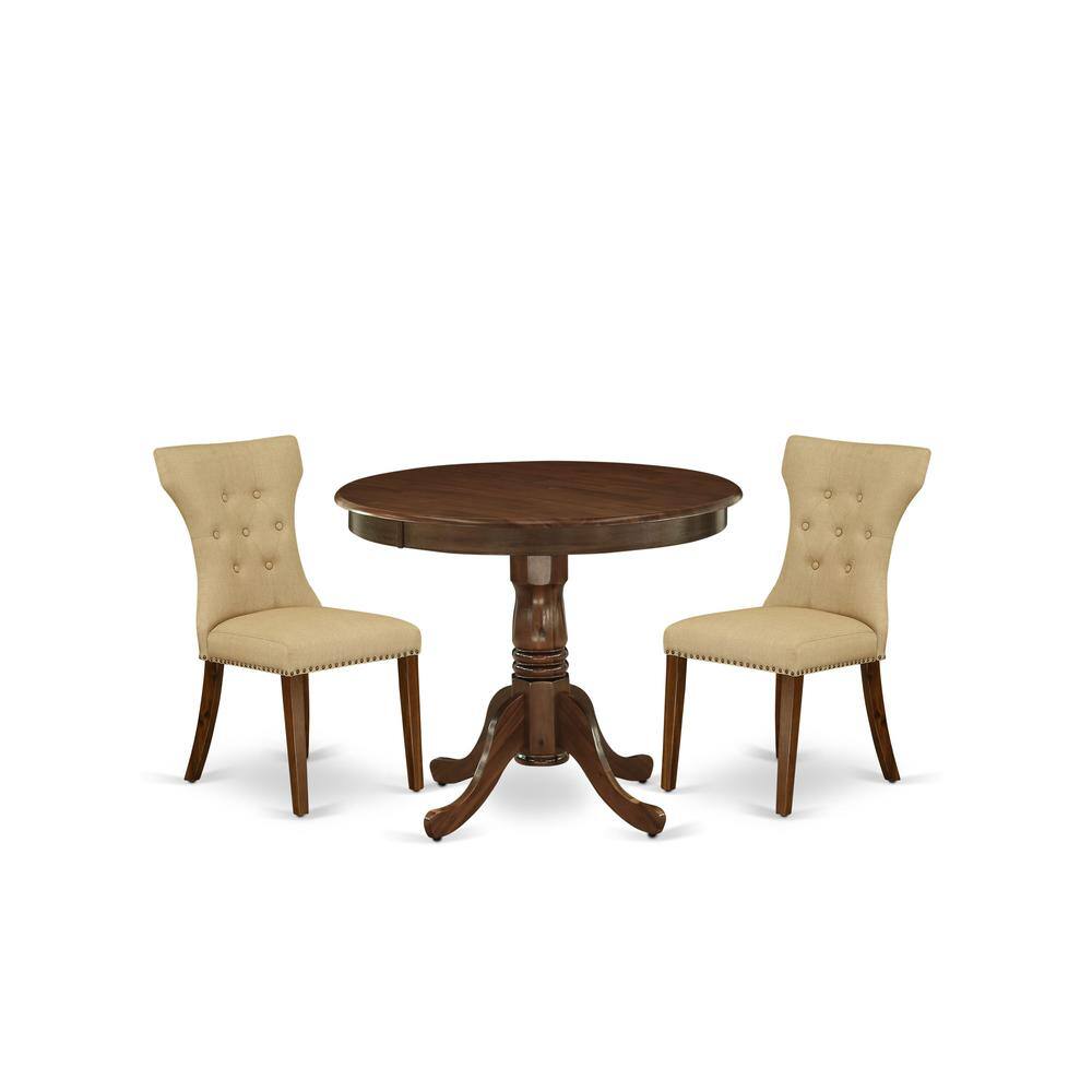 Back. East West Furniture - 3 Pc Dining Set Contains a Round Dining Table and 2 Upholstered Chairs - Grey.