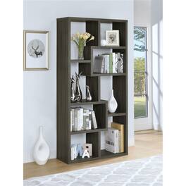 HTUTWOO - 8-Shelf Geometric Bookcase-Wooden Open Back Bookshelf,70.75" Tall Vertical Storage Display Shelving Unit for Living Room - Gray