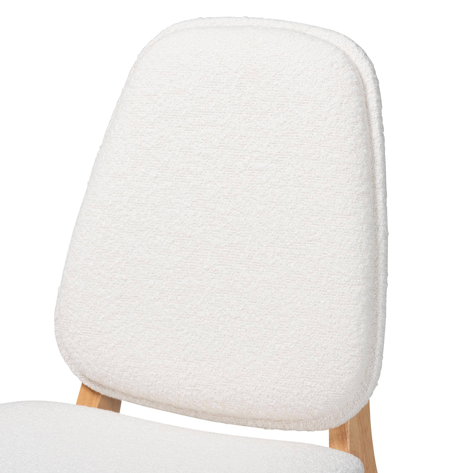 Back. Baxton Studio - Hudson Boucle Upholstered Dining Chair Set of 2- Side Chair with Solid Wood Frame and Rounded Backrest - White/Natural Brown.