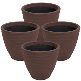 Sunnydaze - 13 in Ribbed Polyresin Outdoor Planter - Set of 4 - Rust