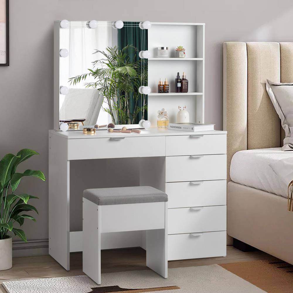 Alt View 6. Winado - Vanity Table Set 10 LED Mirror Makeup Cabinet with 6 Drawer Storage, Open Shelves Dresser Desk - White.