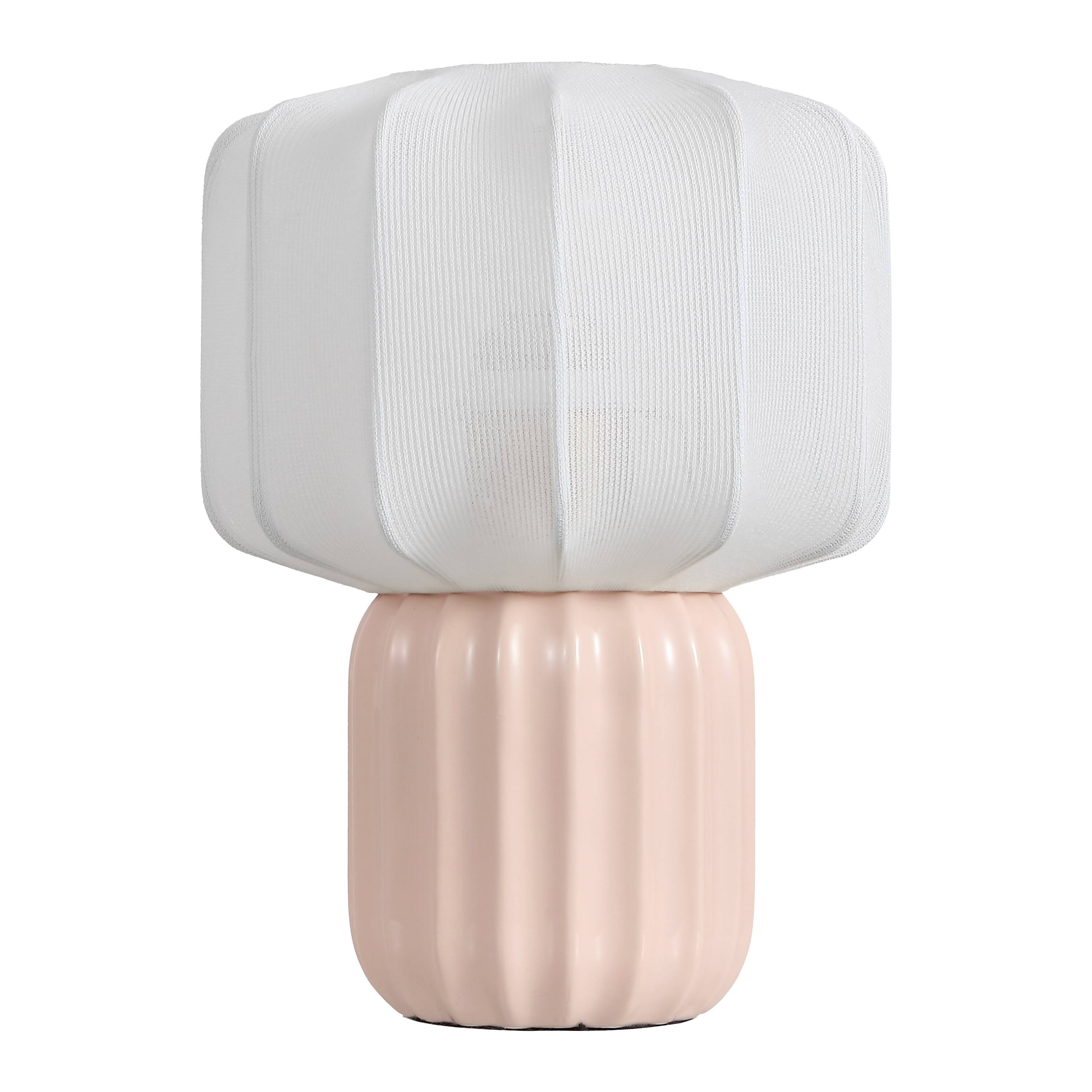 Alt View 7. Jonathan Y - Leola 10 in. Modern Contemporary Ceramic Fluted Mini with Ribbed Cocoon Pumpkin Shade LED Table Lamp, Light Pink/White - Light Pink.