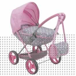 509 Crew - Cotton Candy Pink Doll Deluxe Pram in Grey Polka Dots-Dolls 18''