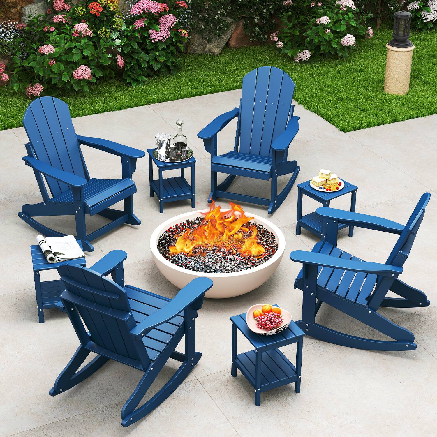 Alt View 2. FODINGHILL - Adirondack Rocking Chair Set of 2, All weather Outdoor Chair for Patio & Garden - Blue.