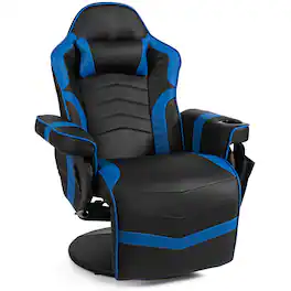 Ecooso - Ergonomic Office Chair High Back Massage Gaming Recliner with Support Pillow - Blue