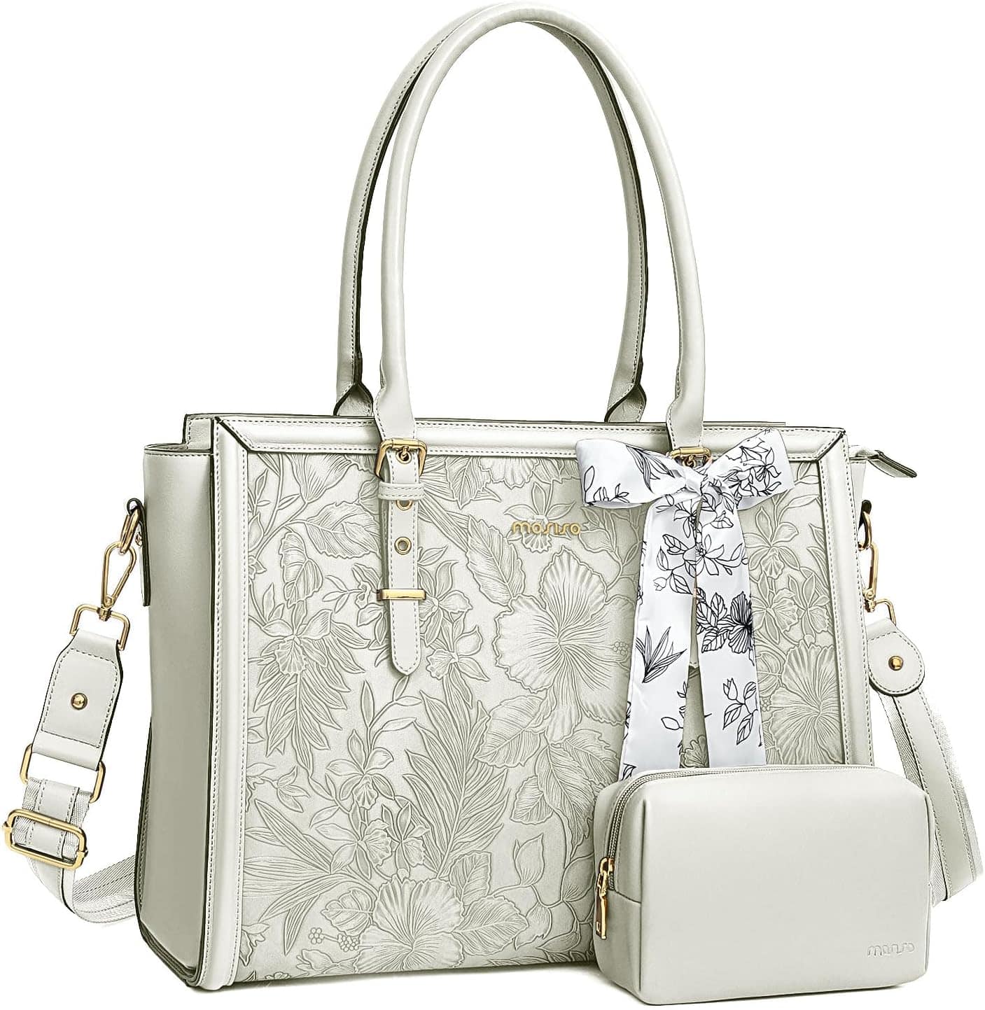 mosiso - Laptop Bag for Women 15-15.6 inch PU Leather Tote Bag Work Briefcase Computer Bags - Beige