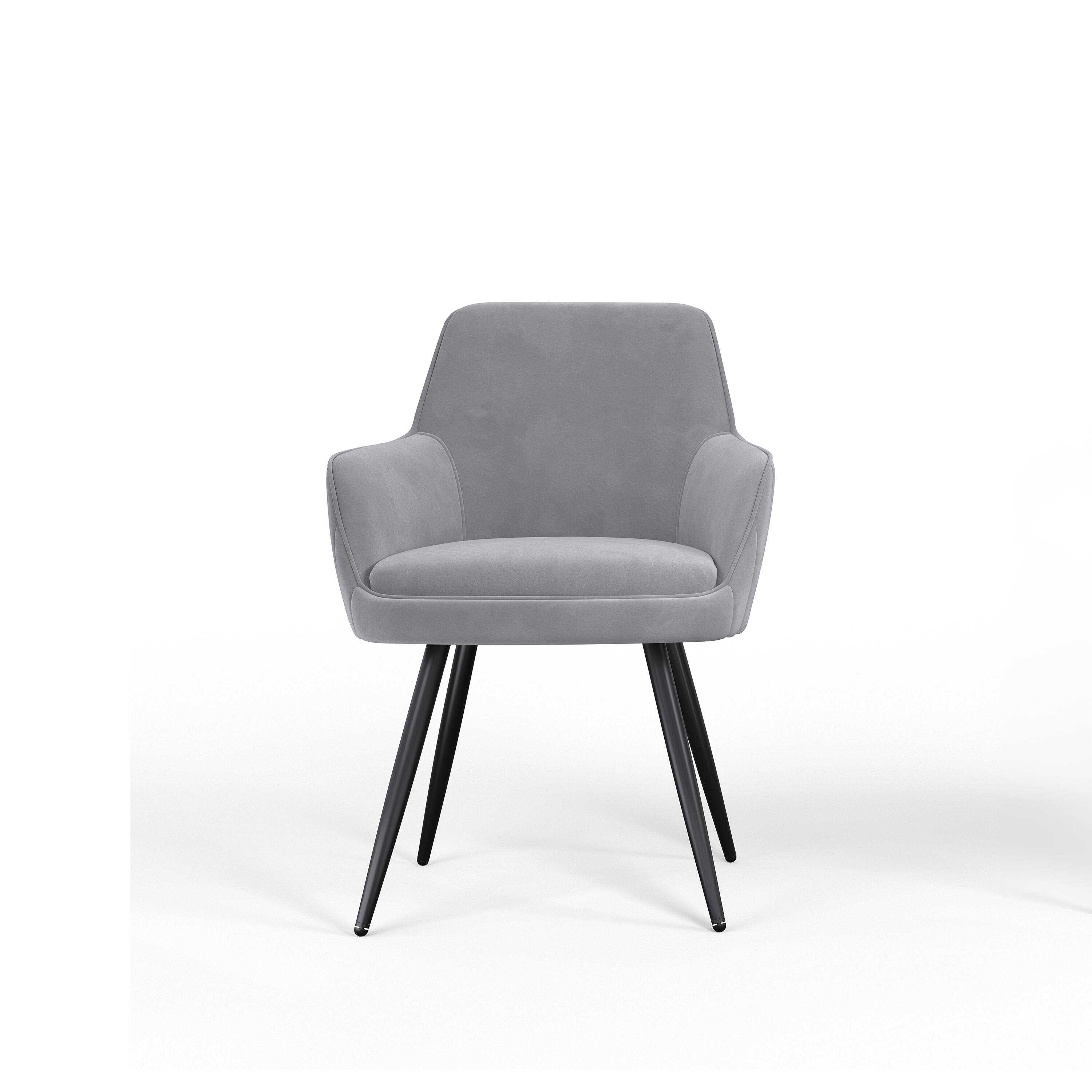 Front. TinyHomie - Grey Mid Century Upholstered Accent Chair Channel Tufted Back Set of 2 - Gray.