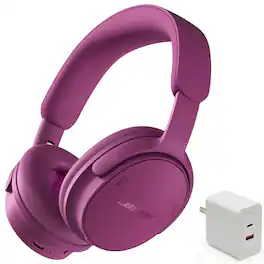 Bundle - Bose - QuietComfort Headphones (2nd Gen) with Fast Charger - Wireless, Noise Cancelling and Mic - Rosewood Mauve