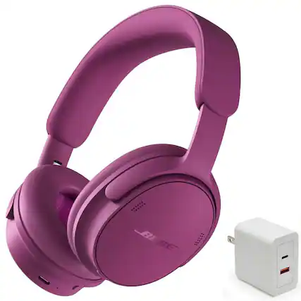 Front. Bose - Bose QuietComfort Headphones (2nd Gen) Bundle with Fast Charger - Wireless, Noise Cancelling and Mic, (Rosewood Mauve) - Rosewood Mauve.