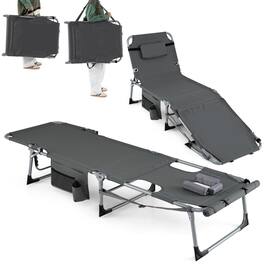 Costway - Outdoor Folding Chaise 4-Position Lounge Chair with Face Hole &Adjustable Footrest - Gray