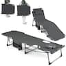 Costway - Outdoor Folding Chaise 4-Position Lounge Chair with Face Hole &Adjustable Footrest - Gray