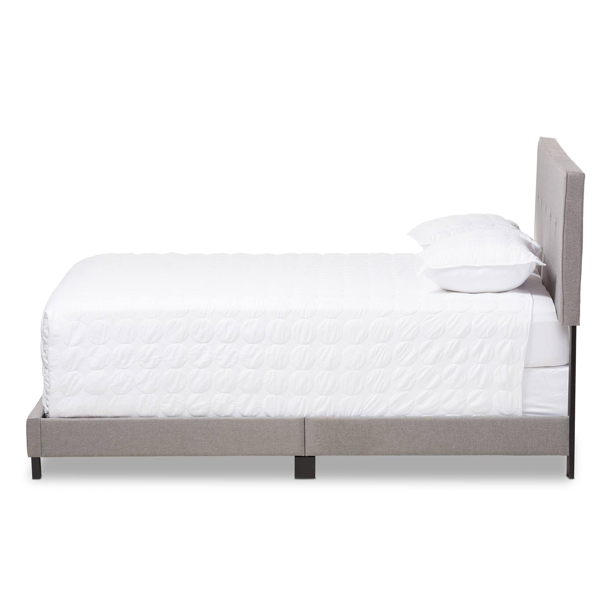 Angle. Baxton Studio - Hampton Modern and Contemporary Fabric Upholstered Bed - Light Grey.