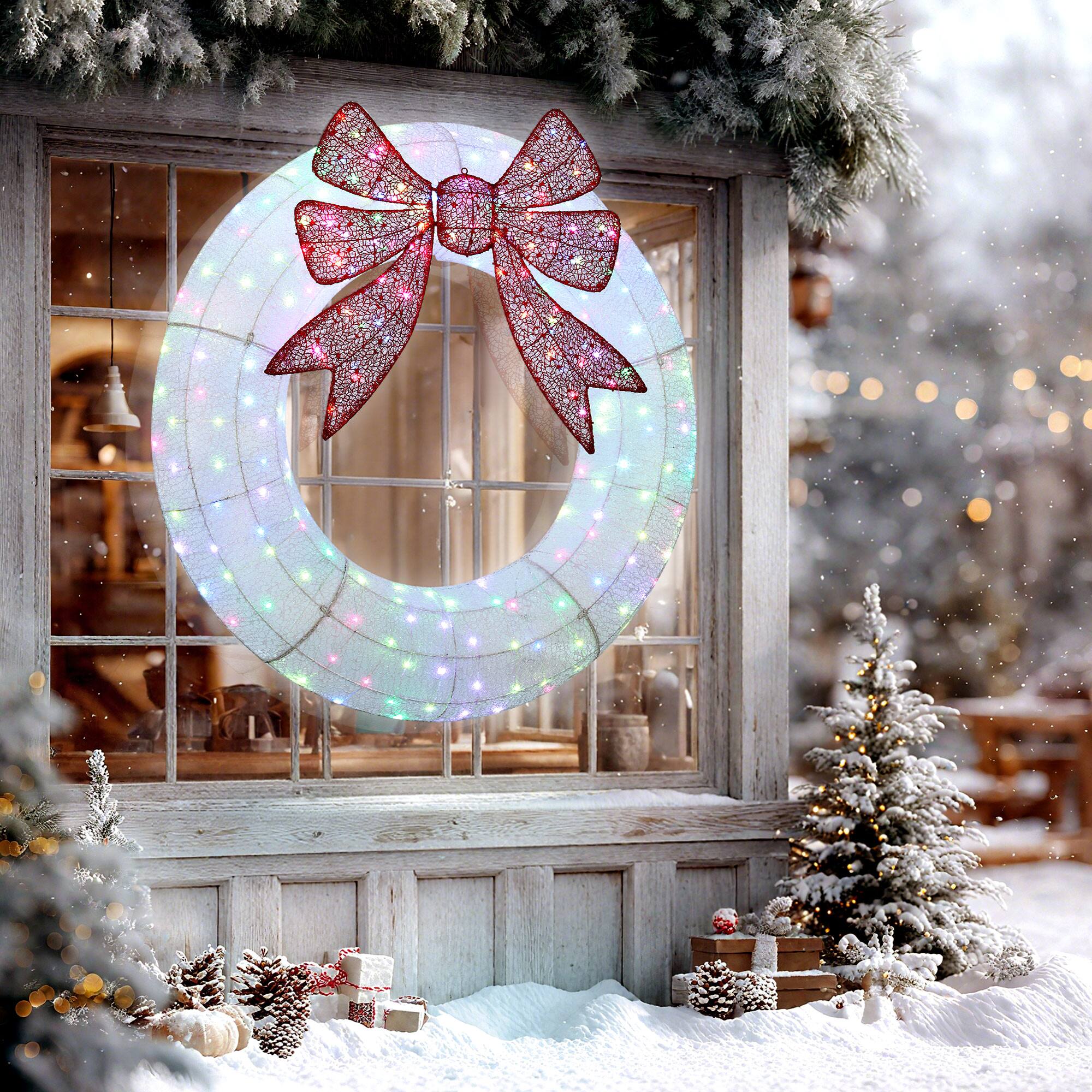 Alt View 1. Outsunny - 48in Lighted Christmas Wreath, Dual Color LED, 44 Modes, Daily Timer, Remote, Indoor Outdoor - White.