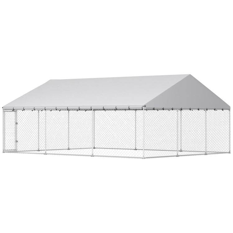 Alt View 10. PULUZ - Heavy Duty Outdoor Dog Kennel with Waterproof Roof, 2 Secure Latches, Chain Link Dog Run for Backyard, 20' x 15' x 8'.