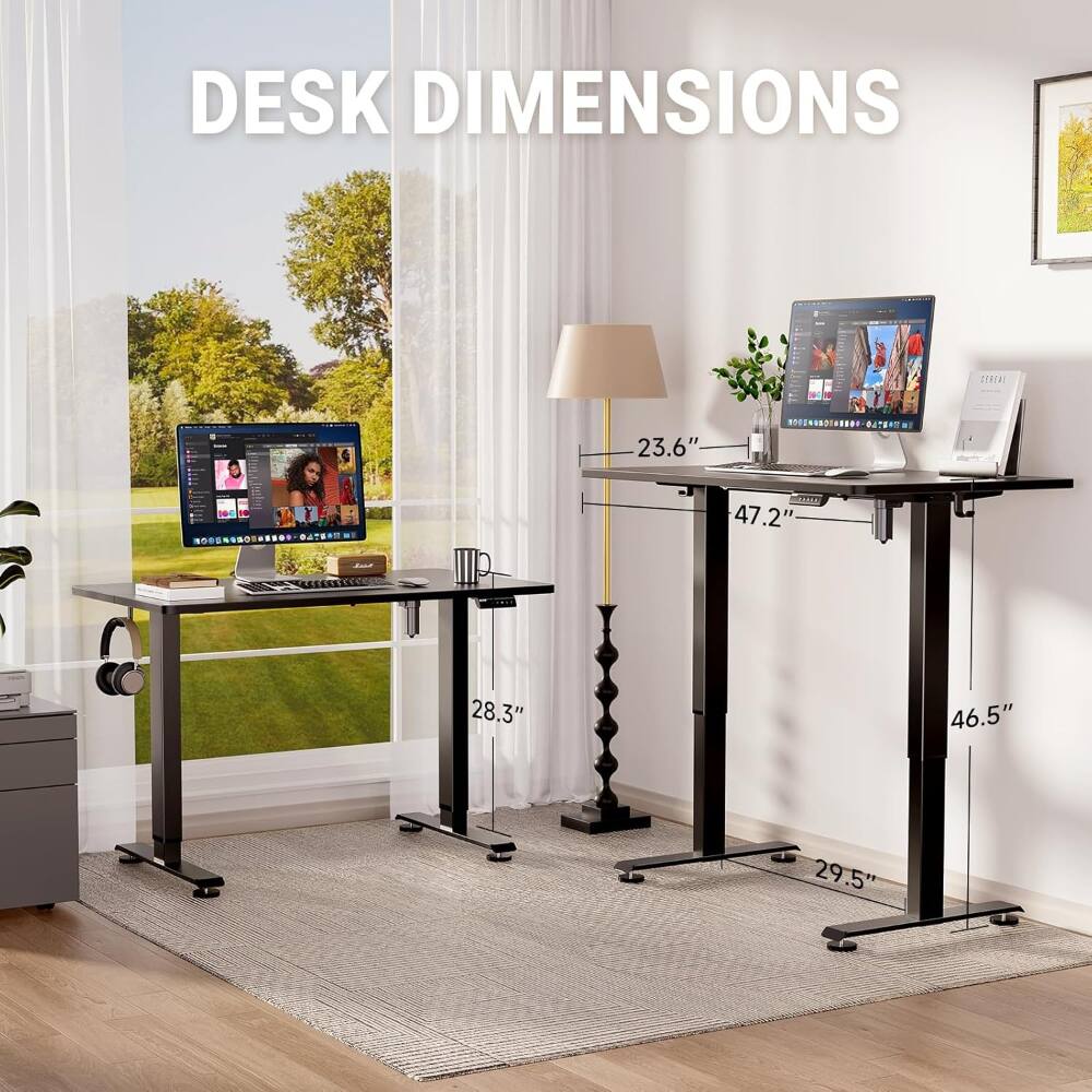 DESK DIMENSIONS

- Width: 47.2"
- Depth: 28.3"
- Height: 46.5"
- Side Rail: 23.6"
- Front Rail: 29.5"