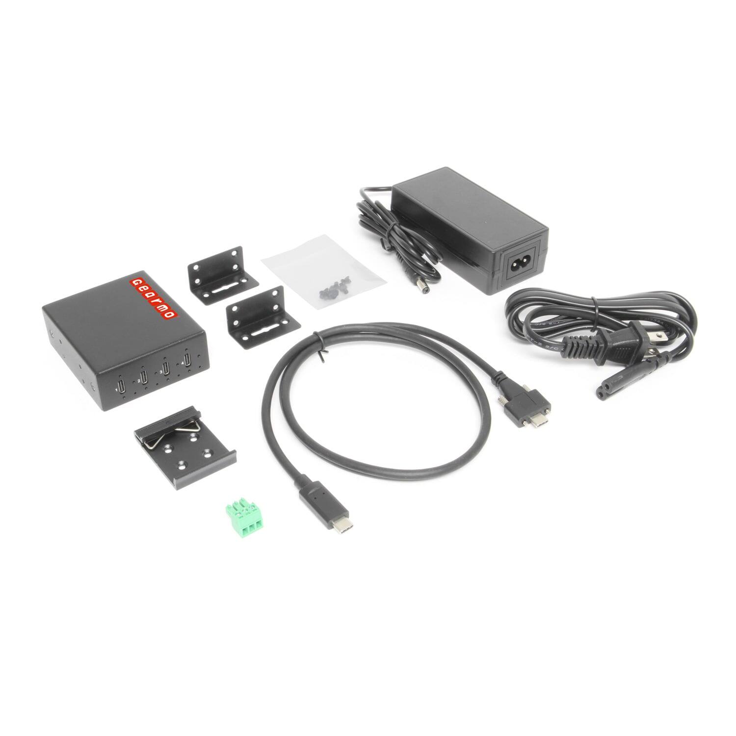 Alt View 1. Gearmo - 4-Port USB 3.2 Gen 2 Hub - 10Gbps - Slim Profile - Surface & DIN Rail Mountable - Powered Via 3-Pin Terminal Block - Black.