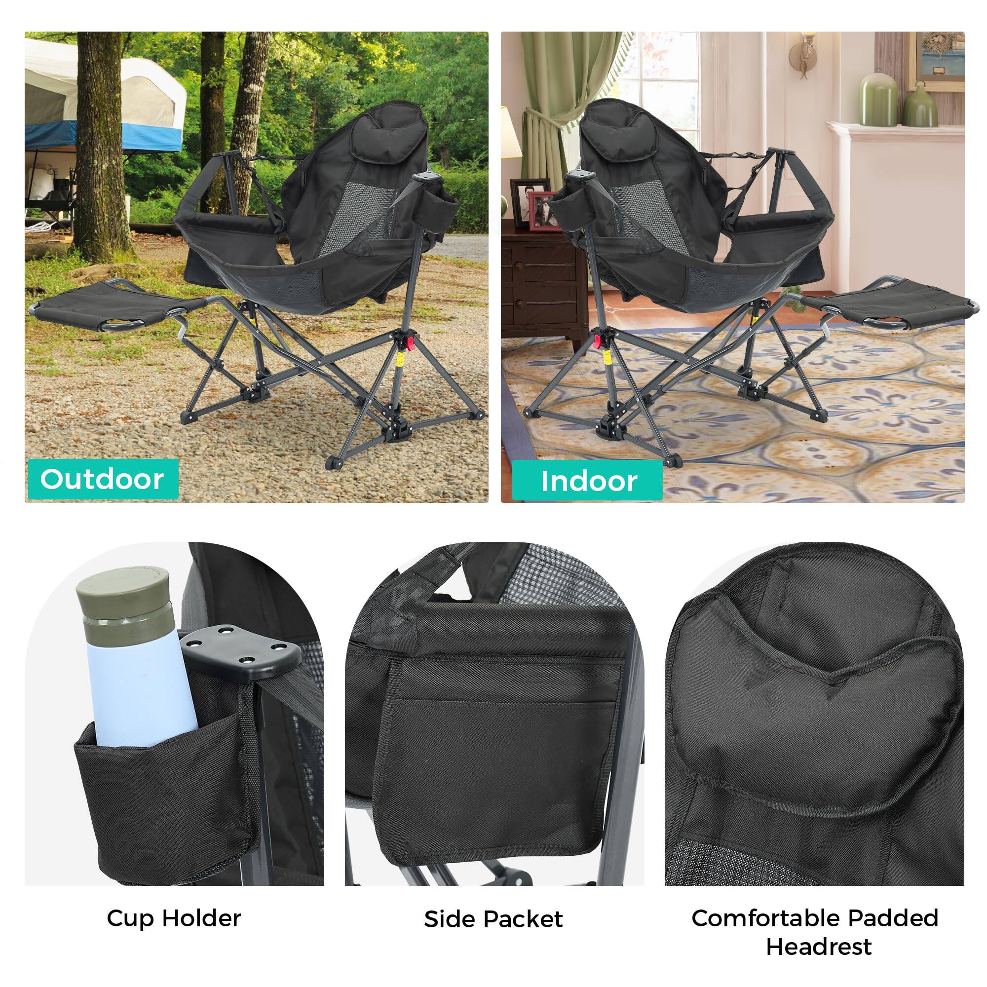 Outdoor Indoor Cup Holder Side Pocket Comfortable Padded Headrest