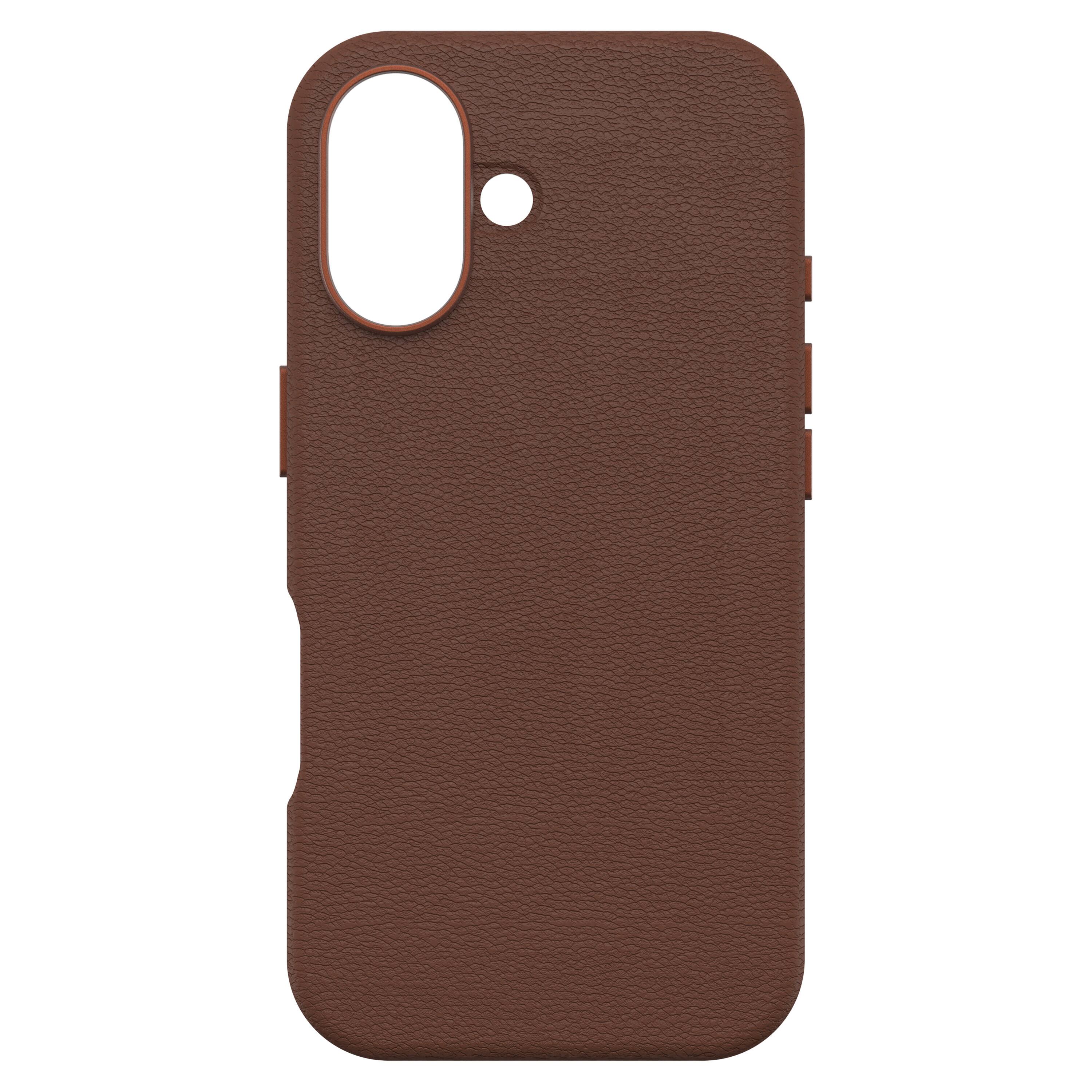Angle. OtterBox - Symmetry Cactus Leather Series Hard Shell for MagSafe for Apple iPhone 16 - Rich Adobe.