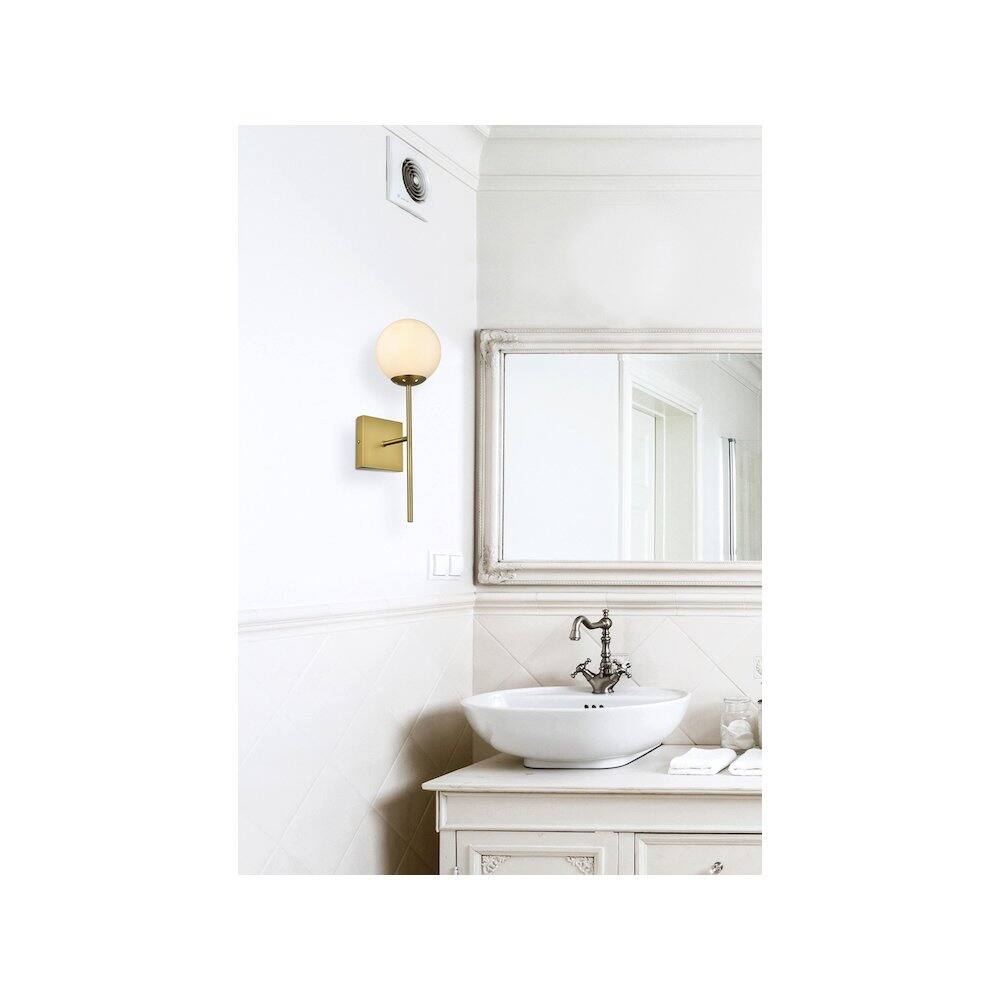 Alt View 3. Living District - Neri 6 Inch Wall Sconce White Shade in Satin Gold - Satin Gold And White.