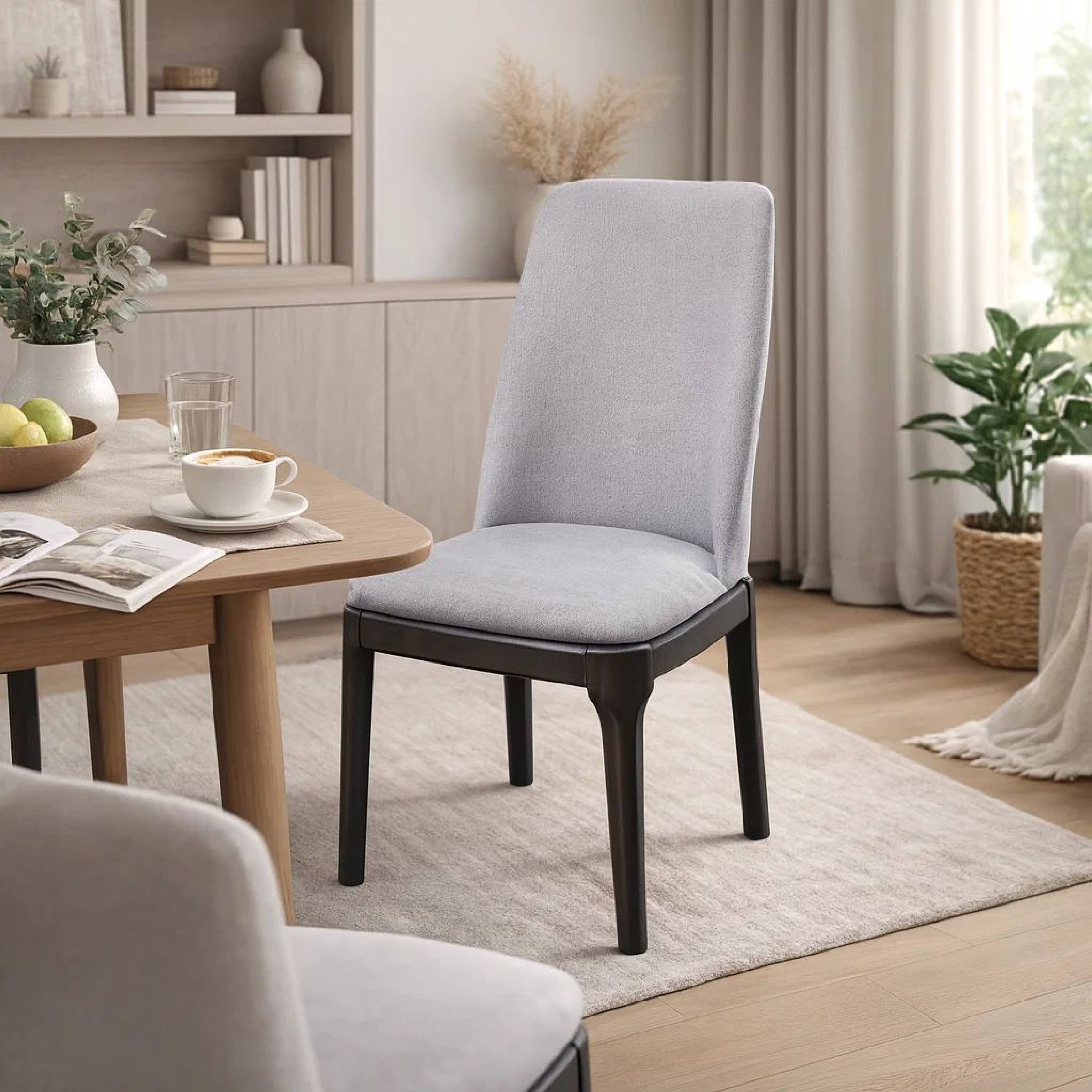 Alt View 5. Manhattan Lane - Linen Upholstered Wooden Side Chair with Curved Backrest and Block Legs, Set of 2 - Gray.