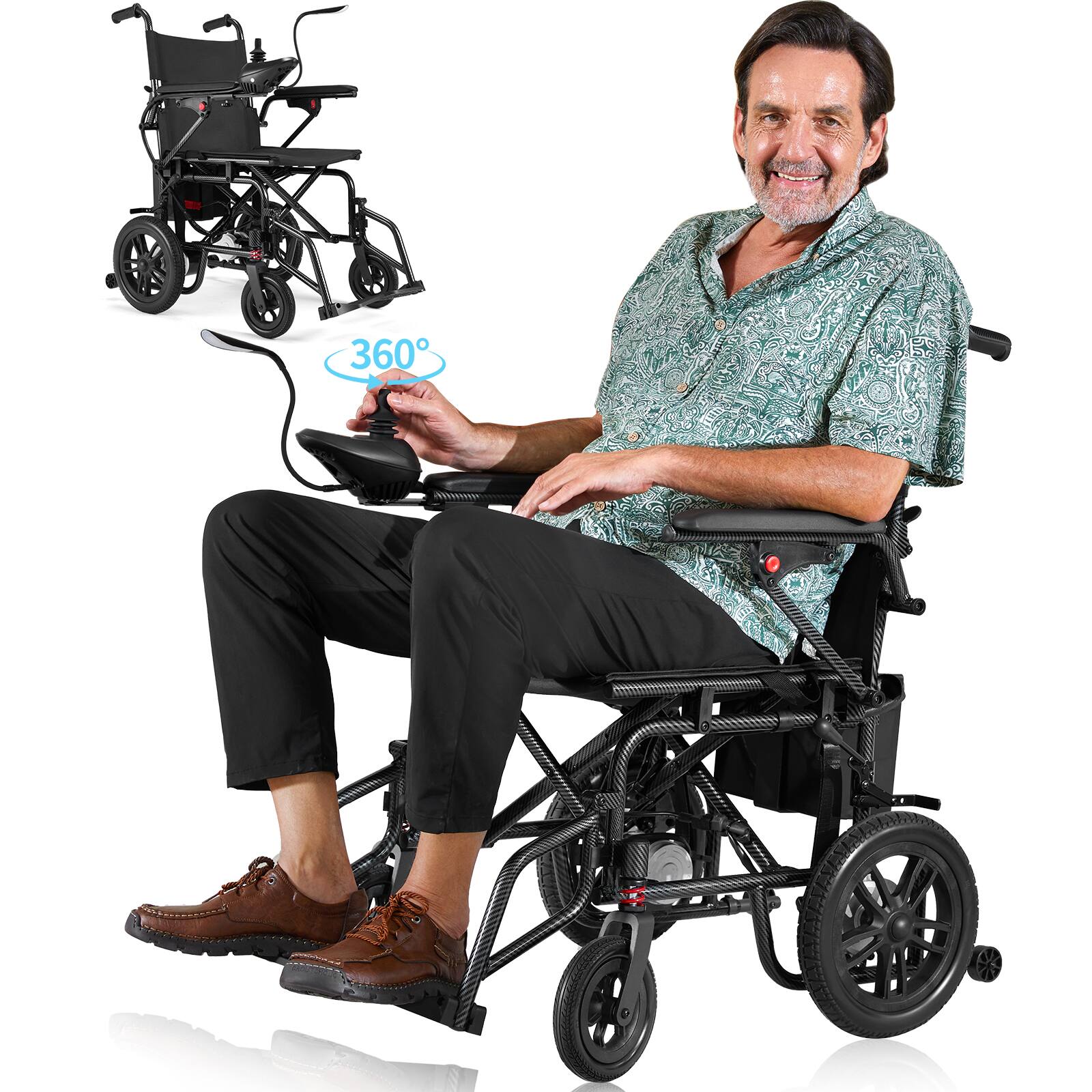 Angle. Hover Heart - 4-Wheel Foldable Travel Electric Wheelchair & Mobility Scooter – 286 lb Heavy-Duty Power Chair, 15 km Range - Black.