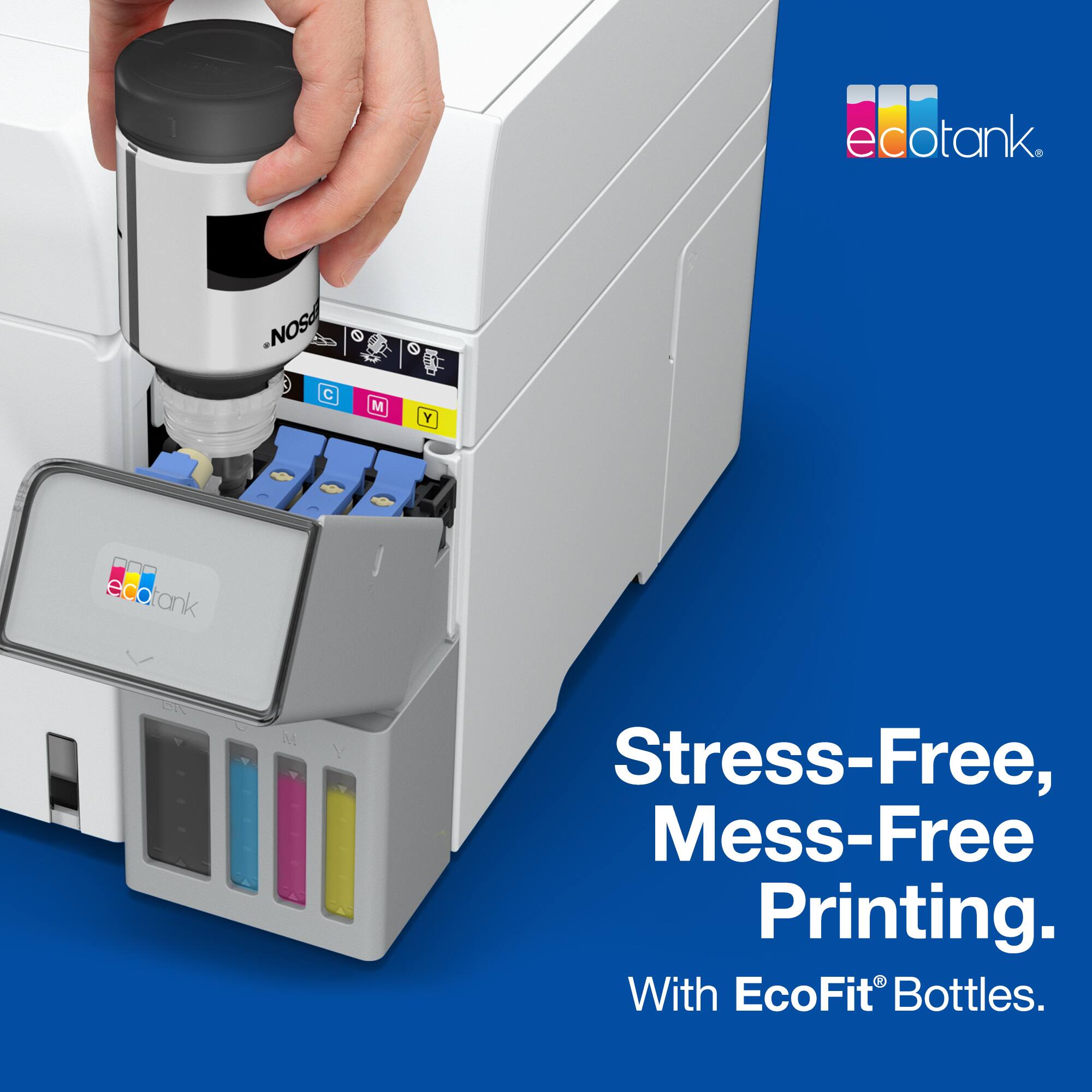 edotank. -NOS C M Y e edotank Stress-Free, Mess-Free Printing. With EcoFit Bottles.