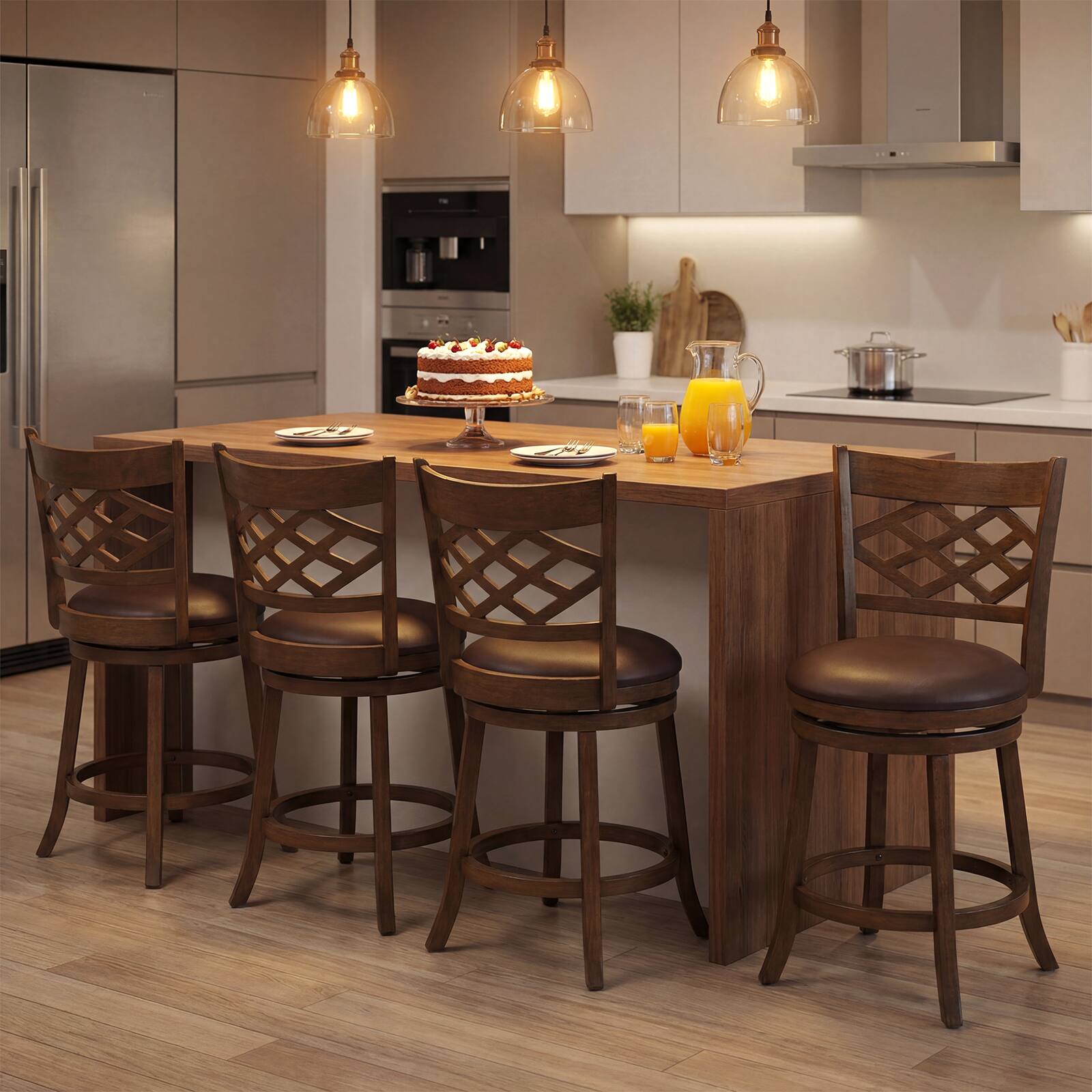 Alt View 1. Costway - Costway 26" Counter Height Bar Stools Set of 4 with Rubber Wood Frame, Upholstered Seat - Brown.