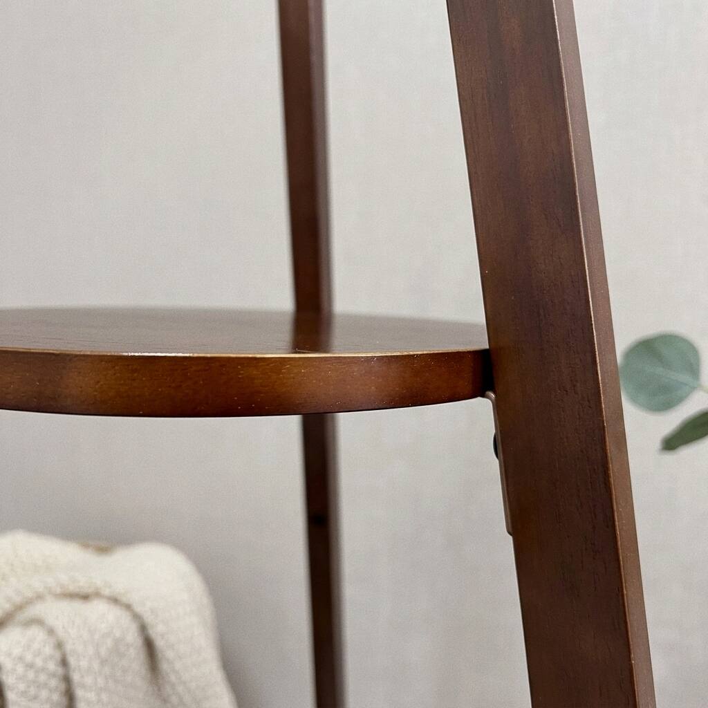 Alt View 2. Malletson - 61'' Tall Boho Tripod Floor Lamp with Shelves, Mid-Century Modern Wood Standing Lamp with Rattan and Fabric Shades.