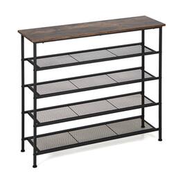 Kadyn - Industrial Adjustable 5-Tier Metal Shoe Rack with 4 Shelves for 16-20 Pairs, Space-Saving Shoe Rack Organizer - Brown
