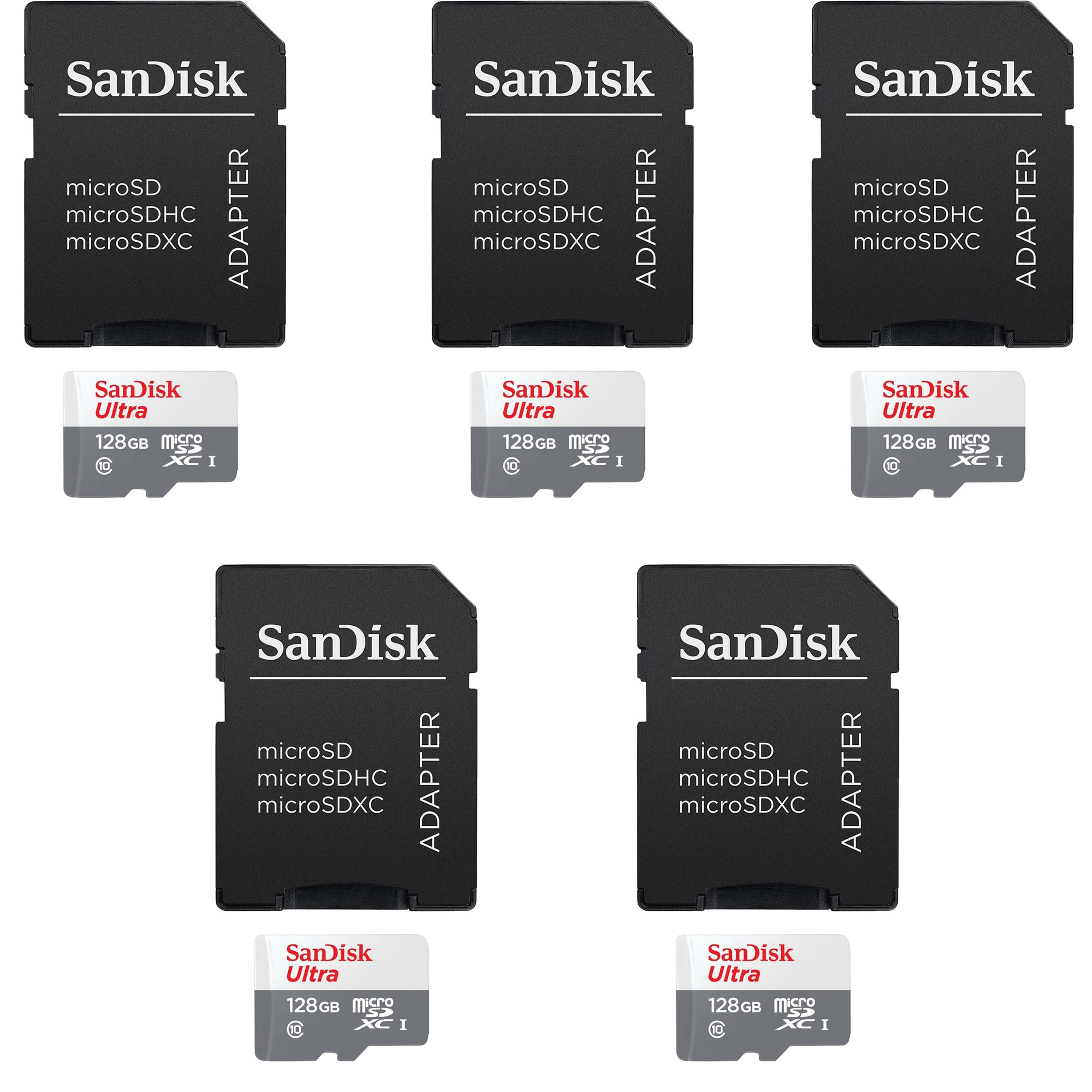 5 Units SanDisk  128GB Ultra UHS-I microSDHC Memory Card with SD Adapter