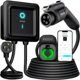 EVIQO - Level 2 EV Charger, 40 Amp, J1772 Connector, 25ft Cable, WiFi (2.4GHz) Smart App, NEMA 14-50, Plug-in 240V, 9.6kW - GEN 2, 14-50 NEMA PLUG-IN, J1772