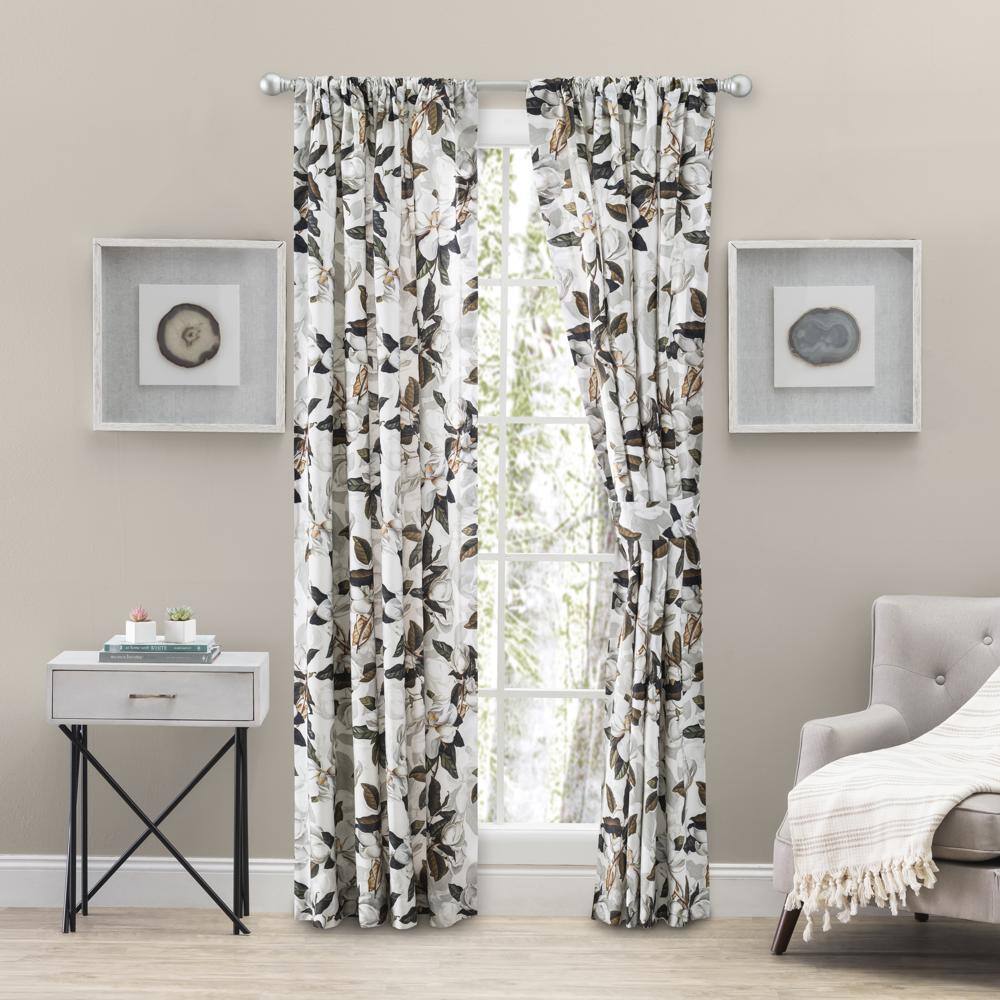Angle. Ellis Curtain - Ellis Curtain Magnolia Lined 3" Rod Pocket Curtain Panel Pair with Tiebacks 100" x 63" White - White.