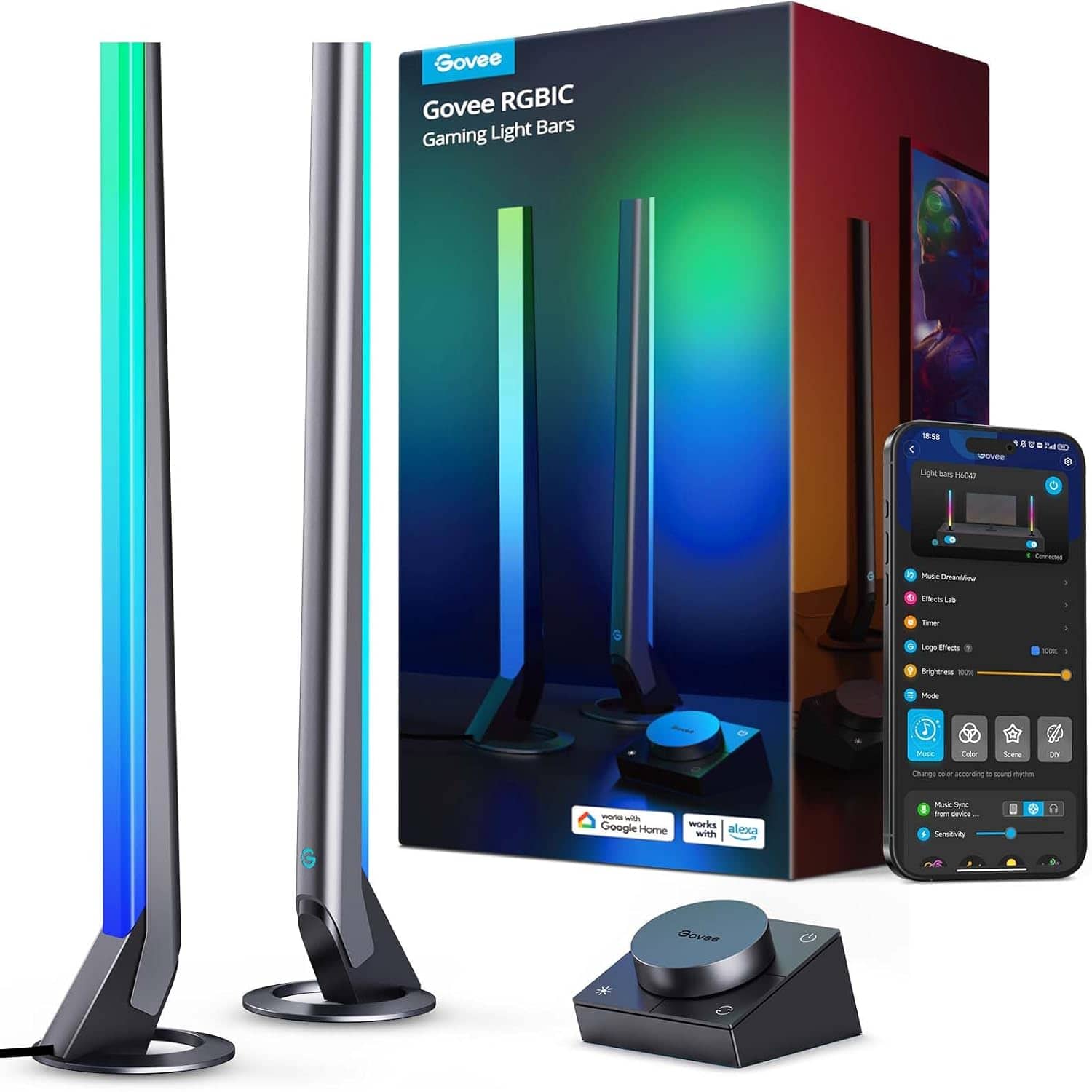 Schertz - Govee RGBIC Gaming Light Bars H6047 with Smart Controller, WiFi LED Gaming Lights with Music Sync & 60+ Scene Modes, Wor